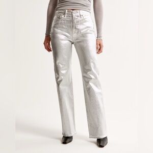 NWT Abercrombie & fitch 90s high rise relaxed fit Silver foil Jeans 4 /27 S